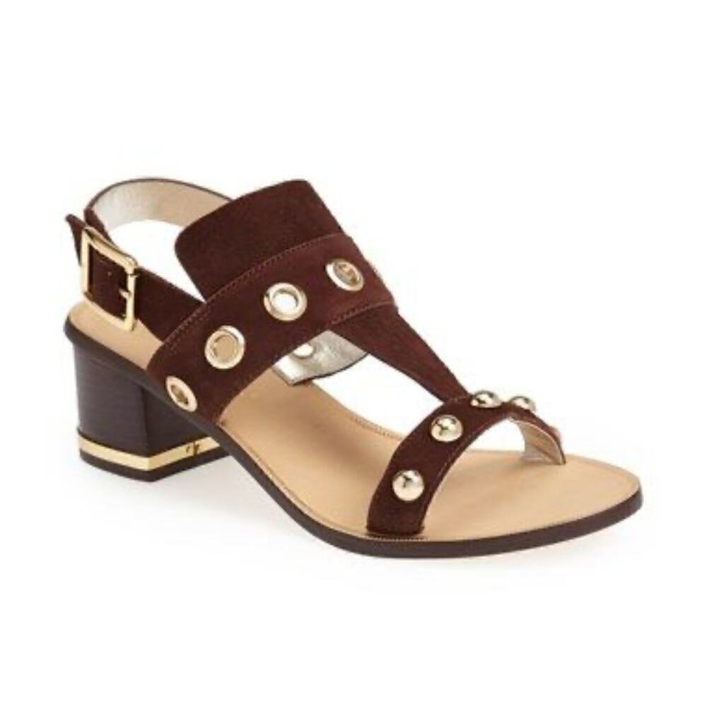 Trina Turk Brown Suede Studded Block Heel Sandals